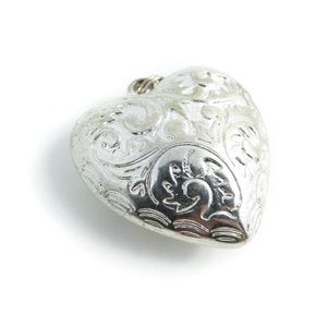 Silver etched Vintage Puffy Heart